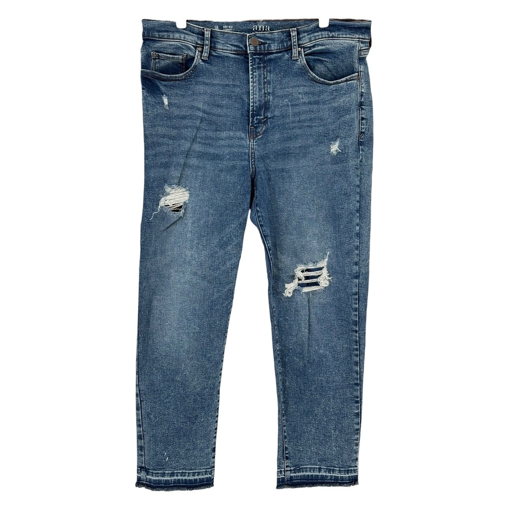 a.n.a High-Rise Straight Jeans Blue Distressed Raw Hem Size 18 - Picture 1 of 9